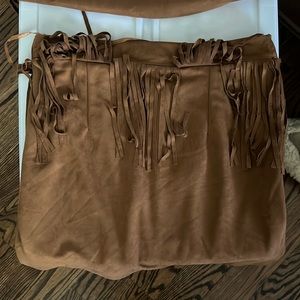 Fringe tan mini skirt